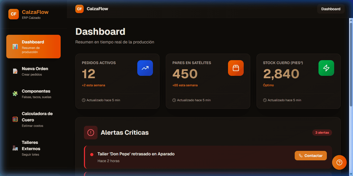 Captura de pantalla del proyecto: CalzaFlow